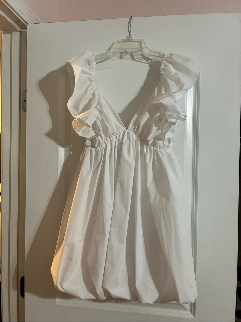 White Ruffle V-Neck Babydoll Mini Dress